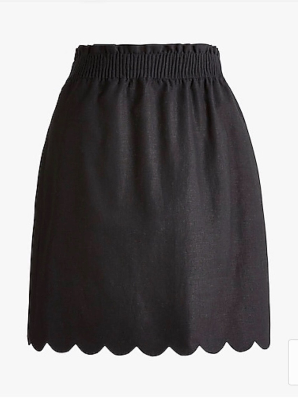 J.Crew Black Linen Mini-Skirt Paper-Bag Waist Band Scalloped hem| Size 4